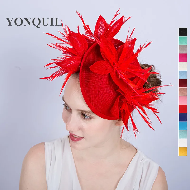 

Black Wedding Floral Fascinator Hats For Women Elegant Imitation Sinamay Hair Fascinator With Feathers Headband Hair Clips