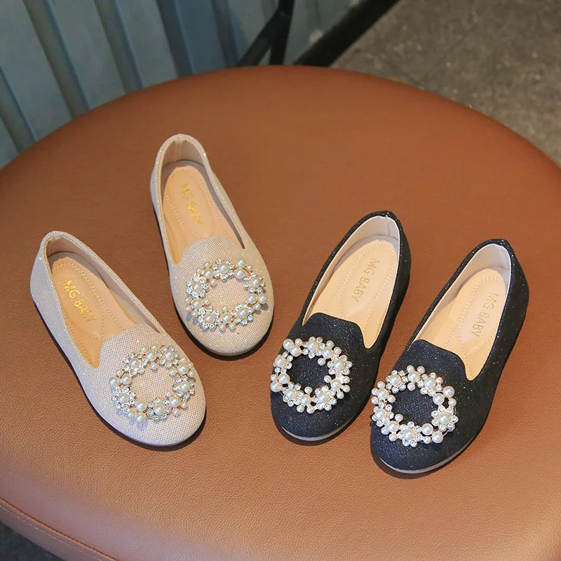 

Sweet Princess Moccasin Shoes Shallow 2022 Summer Casual Kids Girls Pearls Children's Fashion Soft Slip-on Flats Versatile PU