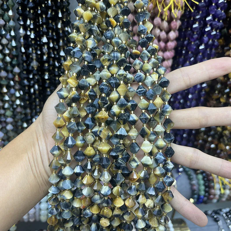 Натуральный индийский агат 8 мм тигровый глаз черный пирамида бусины граненые