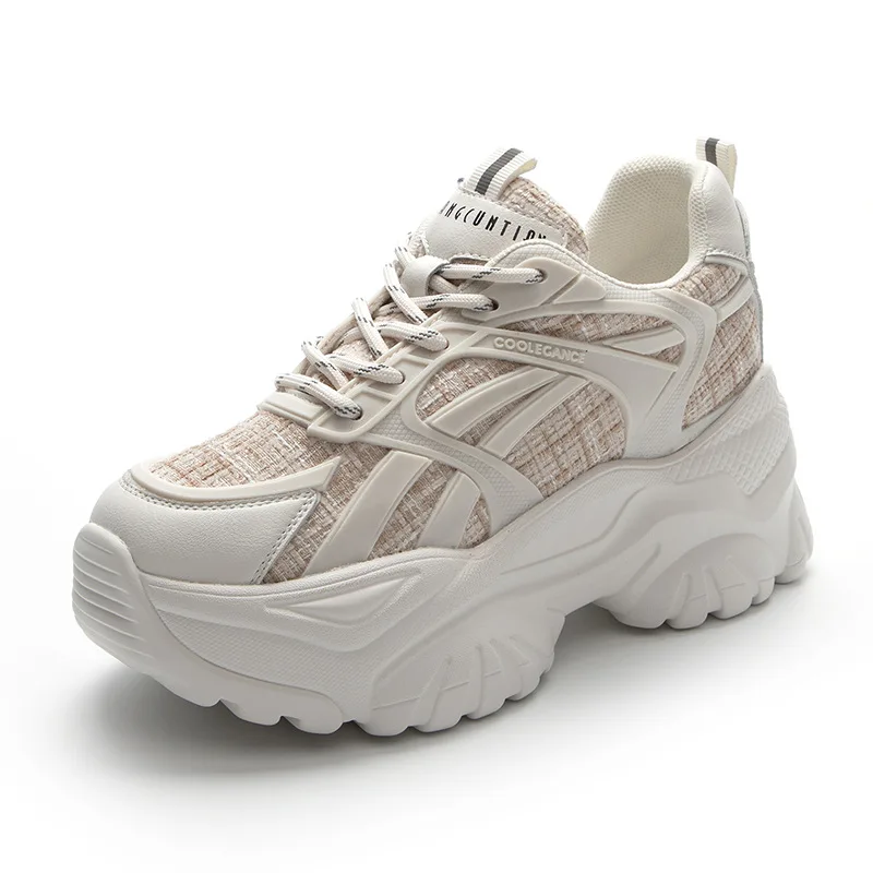 

Leather Women's Shoes Increased 8CM Leather White Shoes Women's 2022 Spring and Summer New Thick-soled Sponge Cake Sports Shoes