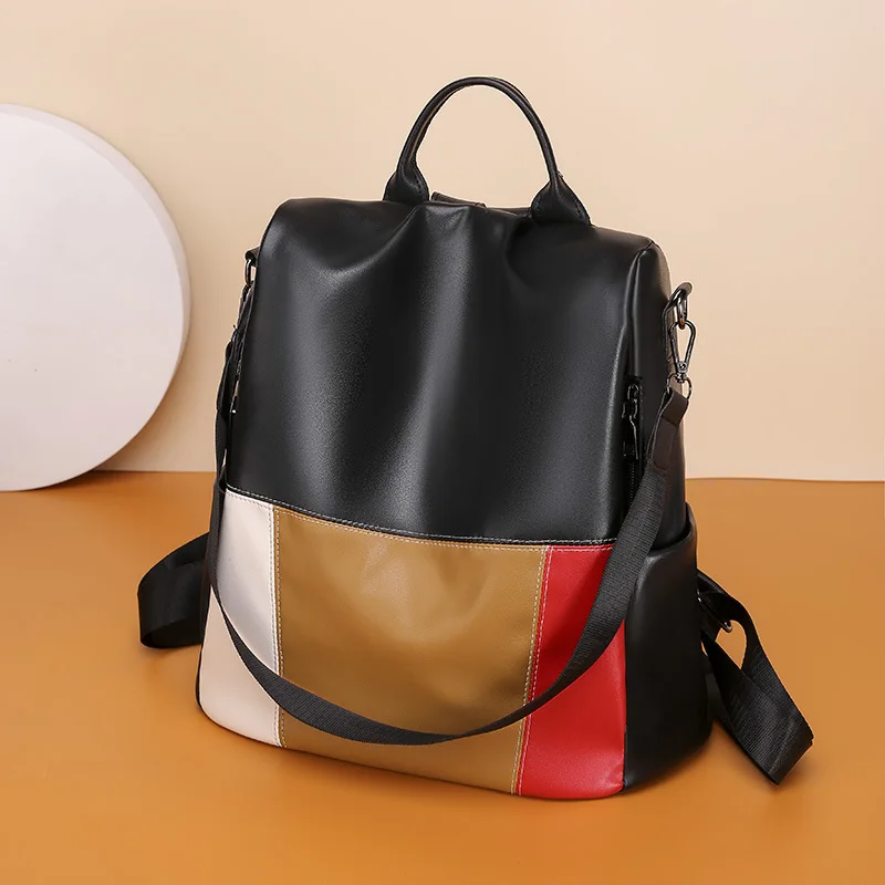 

New Fashion Trend Panelled Back Backpack Luxury Designer Handbag Women'S Leather Large Casual Vintage Tote Shoulder Bag For Girl