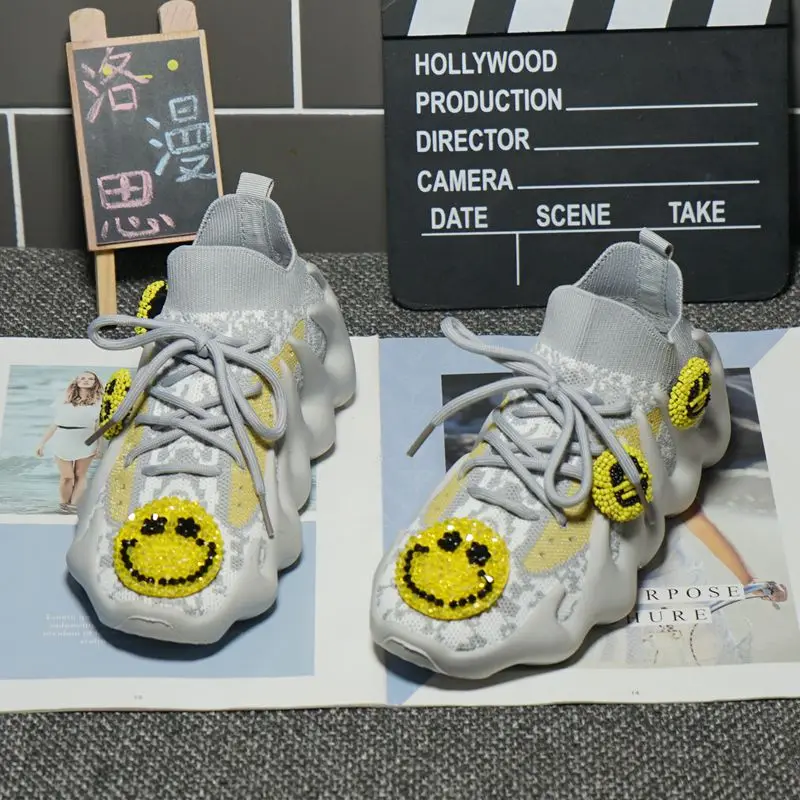 

Heavy industry pattern elastic knitted socks shoes low-top sports casual shoes handmade rhinestones comfortable 35-40