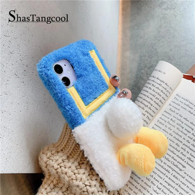 

Cute Autumn and Winter Cartoon Plush Duck Butt Phone Case For IPhone8 7 11 12 13 Pro Max X XS Max XR Plus SE2 SE3 7Plus MINI 6s