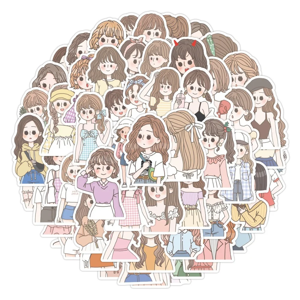 

10/30/50PCS Cartoon Cute Girl Clothes Versatile Personality Graffiti Creative Sticker Laptop Guitar Waterproof Sticker Wholesale