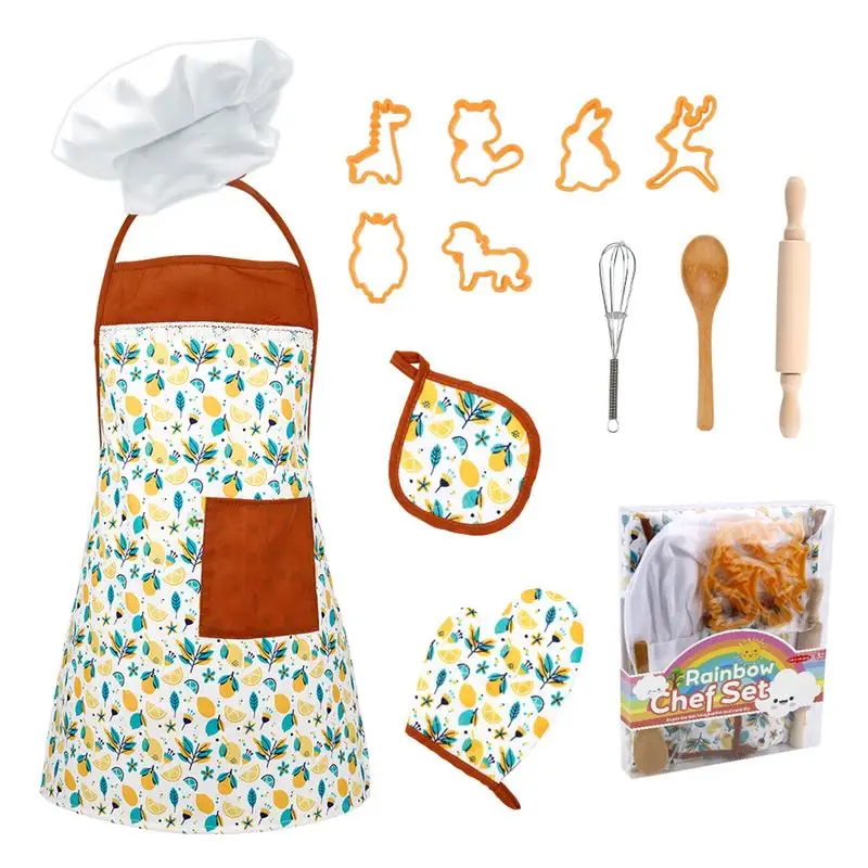 

20Pcs Chef Set Kitchen Cooking And Baking Kit Cookie Cutters For Kids Baking Tool Dress Up Role Play Toy Apron For Kids Gift