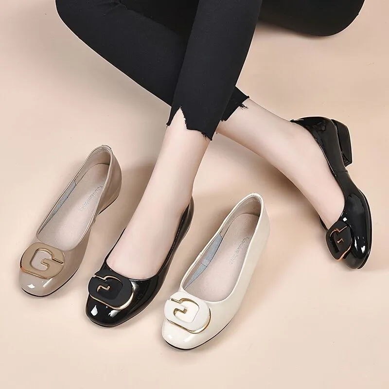 

Soft Leather Shoes Women's Spring and Autumn 2021 New Non-slip Soft Sole Comfortable Thick Heel Shoes Women's Fashion Round Head