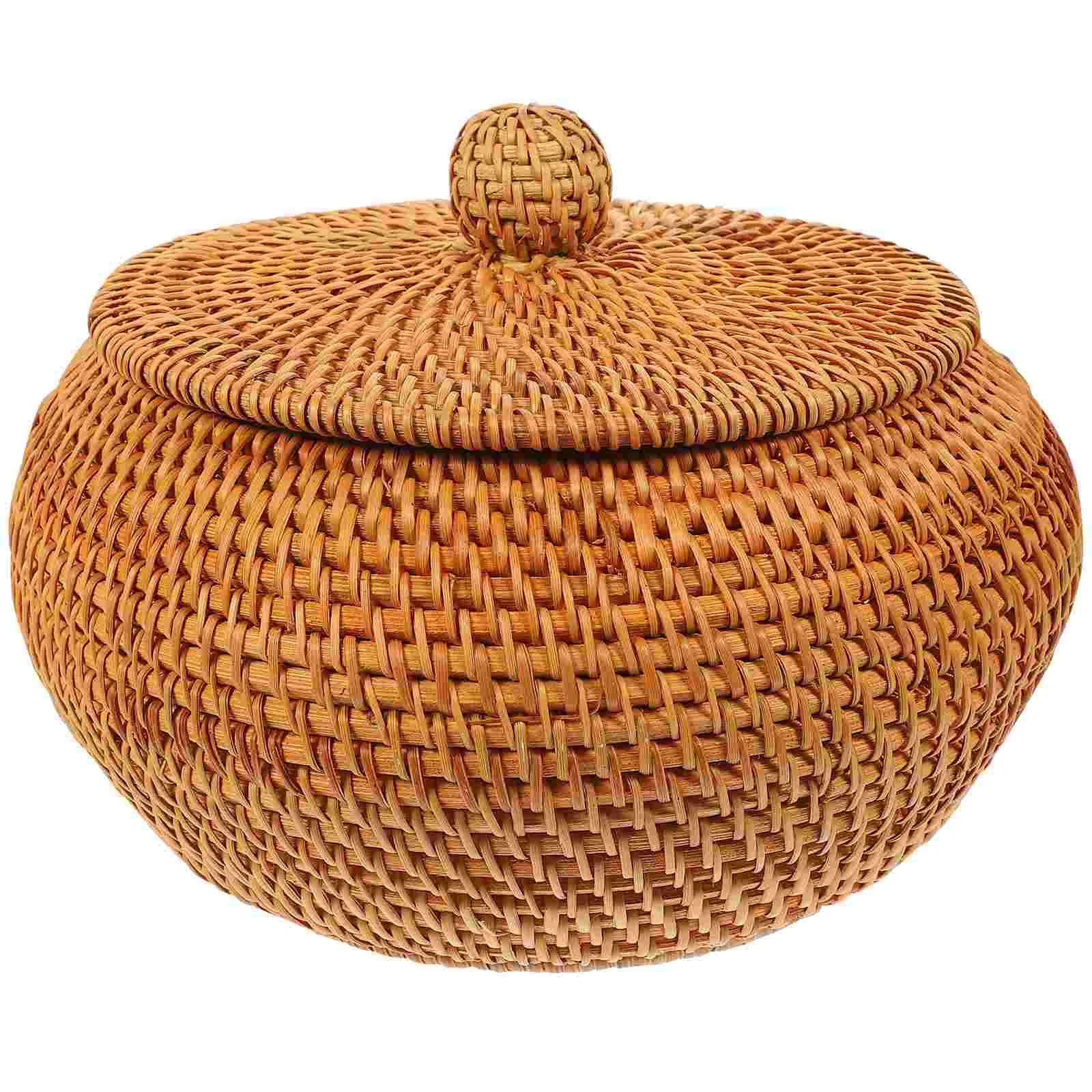 

Veggie Basket Desktop Stand Vanity Tray Woven Storage Basket Lid Rattan Storage Basket Tea Box Bread Rattan Basket