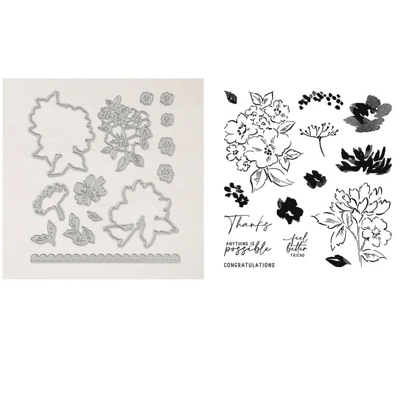 Hand-Penned Petals Stamp Set and Coordinating Dies Drawn Floral  Clear Stamps For DIY Scrapbooking Card Making Craft Die Cuts