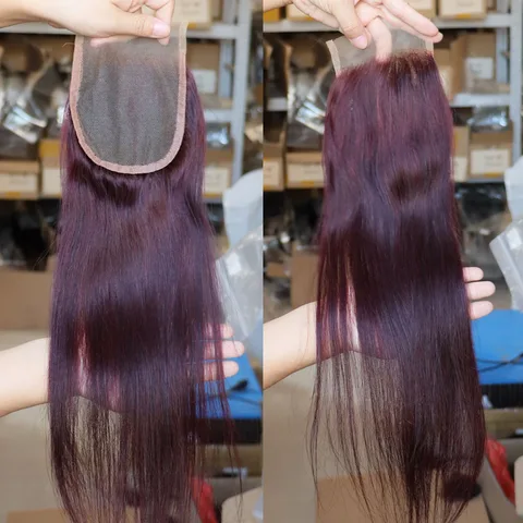 99J Темно-красные человеческие волосы Virgin Remy 4x4 5x5 13x4 13x6 Кружевная фронтальная застежка Прозрачные человеческие волосы Фронтальная застежка