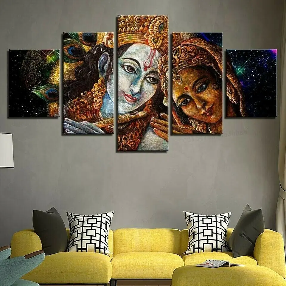 

Krishna Vishnu Hindu Religious 5 Piece Canvas Print Wall Art Poster Home Decor 5 Panel HD Print Pictures No Framed Paintings