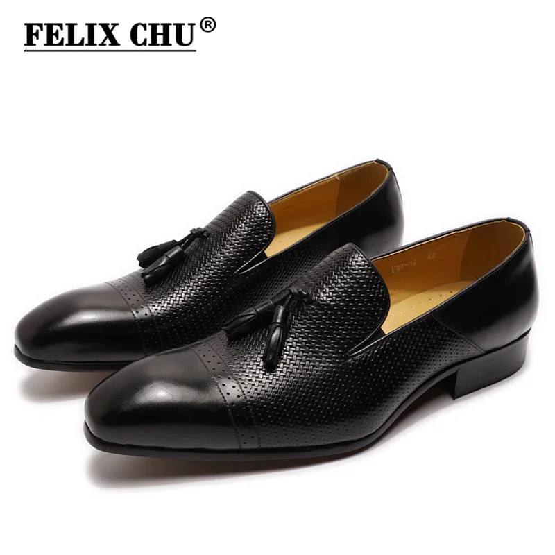 

Luxury Men Dress Shoes Leather Slip-On Pointed Cap Toe Real Leather Black Mens Wedding Party Tassel Loafer Casual Business Shoes