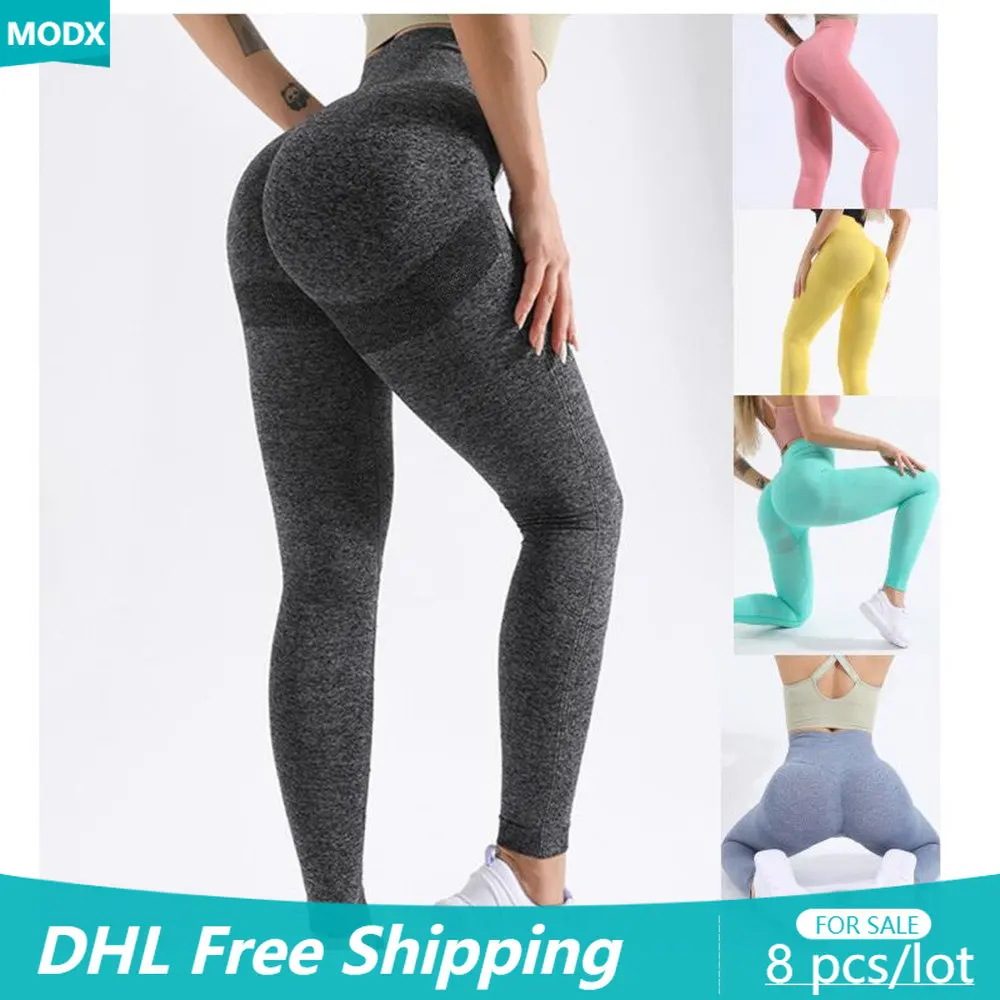 8 PCS Wholesale Women Yoga Pants Seamless Casual Sporty Leggings Elastic Fast Does Trousers High Waist Hip Lift Lady Tights 8507