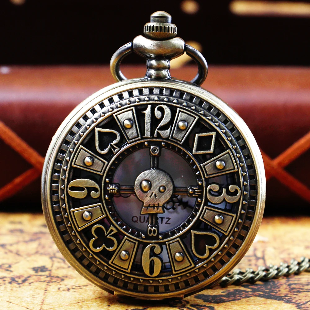 

Bronze Skeleton Punk Cool Quartz Pocket Watch for Kids Men Women Exquisite Necklace Pendant Watch Gifts Roman Numerals Dial CF15