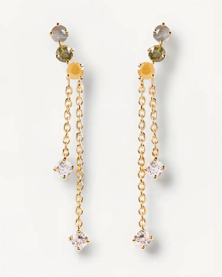 

PD series new ins wind tassel multicolored gem ear line light luxury small fresh wind earrings