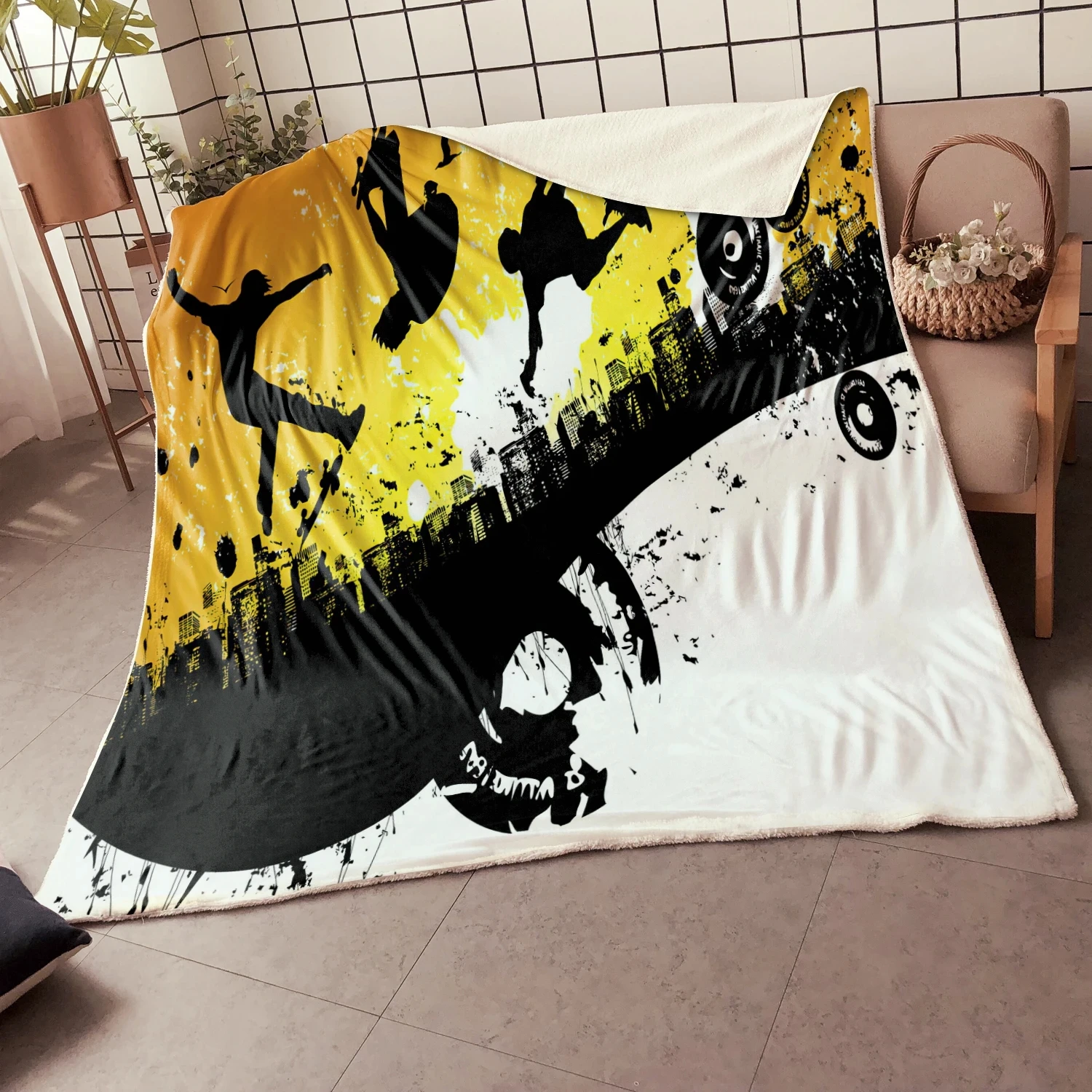 

3D Printed Fleece Blanket Premium Skateboard Skull Sport Winter Fashionable Bedspread Fleece Throw Blanket Style