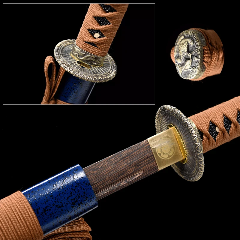 ępiony ręcznie drewniany miecz japoński treningowy Iaido samuraja Katana rekwizyty sceniczne niebieskie punkty Saya dekoracja