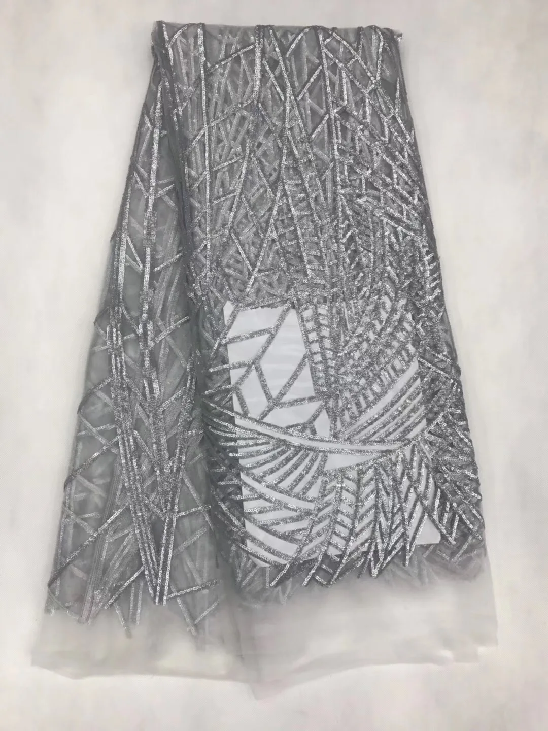 

African Lace Fabric 2018 High Quality Lace Sequin Fabric Embroidery Lace Fabric Silver Lace Fabrics For African Parties JL112