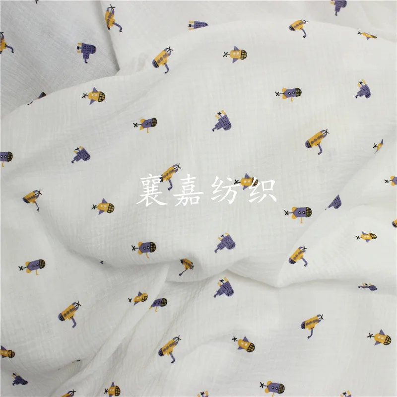 

2022 New Double Gauze Crepe Cartoon Printed Baby Clothing Cotton Fabric