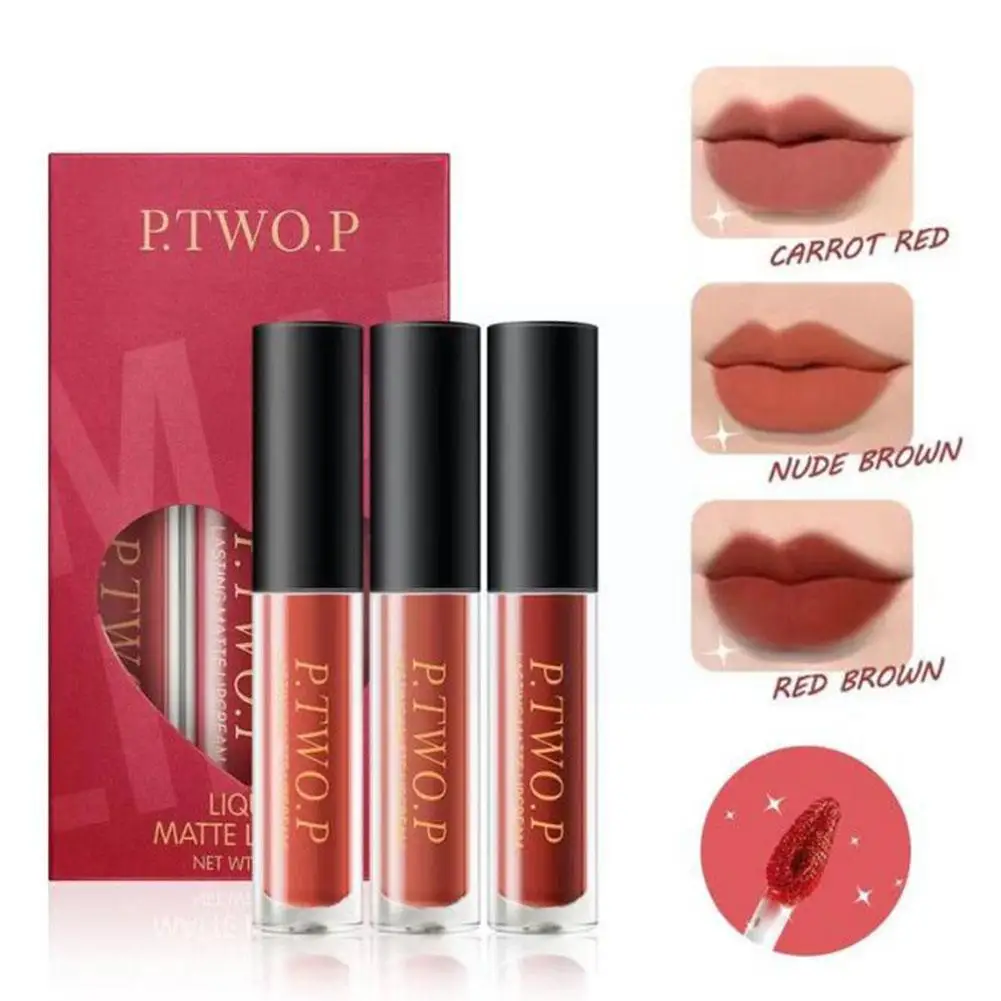 

3Pcs Sexy Liquid Lipstick Set Matte Velvet Lip Gloss Paste Glaze Lip Makeup Long Bean Kit Tint Moisturize Lip Lasting Cosme C4V7