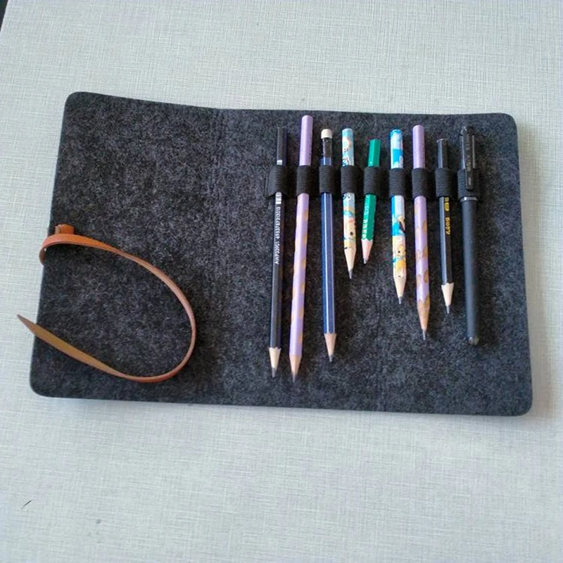 Handmade Felt Cloth Roll Up Pencil Bag With Rope Wrap Felt Material 9 Holes Pen Pencil Holder Storage Pouch School Stationery