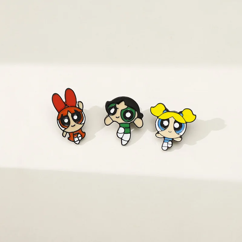 

The Powerpuff Girls Kawaii Creative Cartoon Brooch Children's Animation Corsage Alloy Drip Oil Badge Accessories