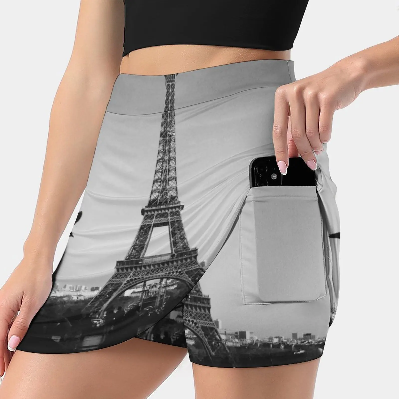 Женская юбка Eifel Tower черно-белая мини-юбка трапециевидная Юбка со скрытым