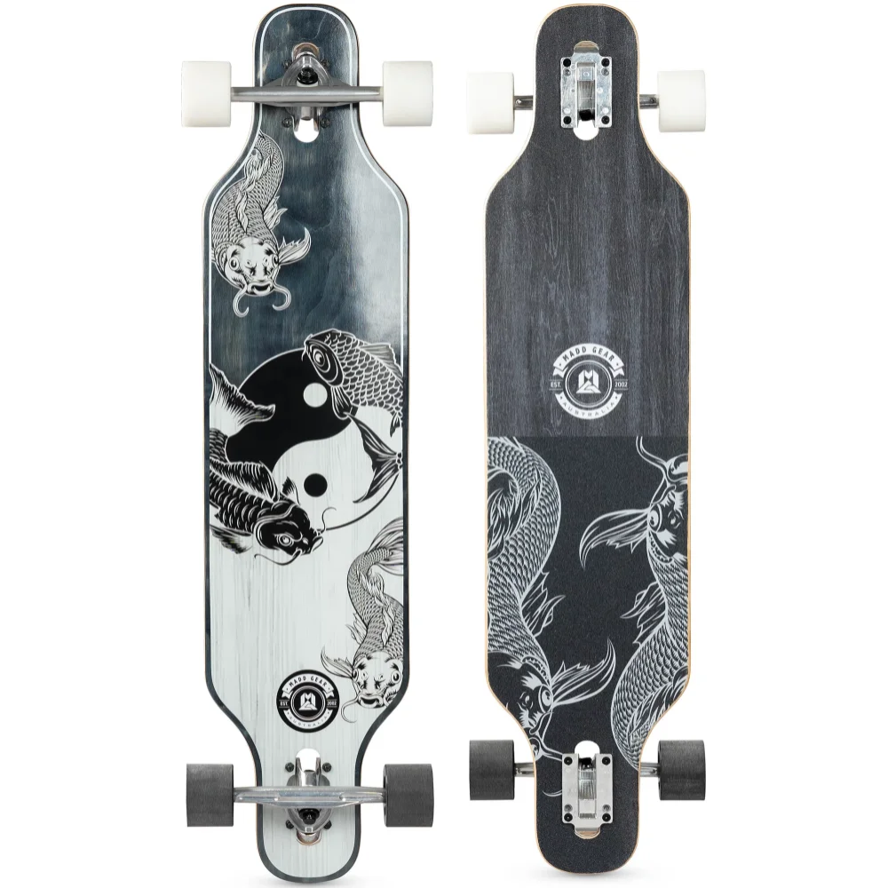 

OUZEY 38" Drop Through Longboard Skateboard 70mm Wheels ABEC-7 Bearings Maple Deck Black White