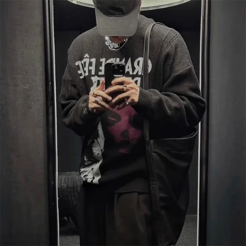 Свитер мужской/женский с надписью черный трикотажный пуловер в масштабе 1:1