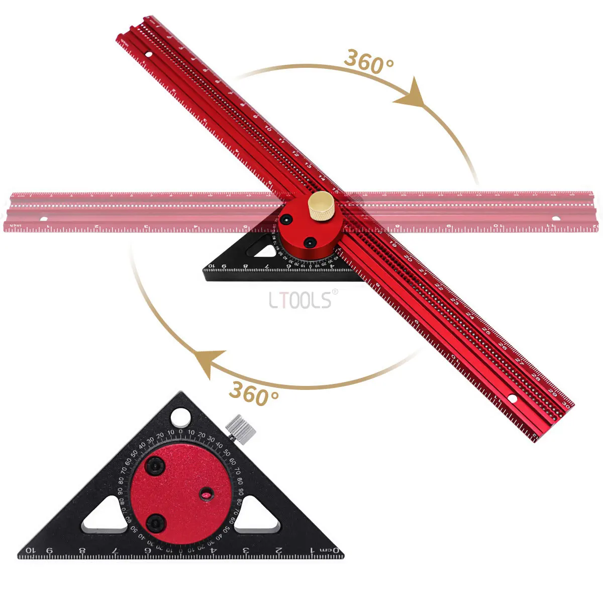 

Metric and British System T-shaped Ruler with Triangular Stopper 360 Degree Rotary Line Drawing Gauge Aluminum Alloy Hole Ruler