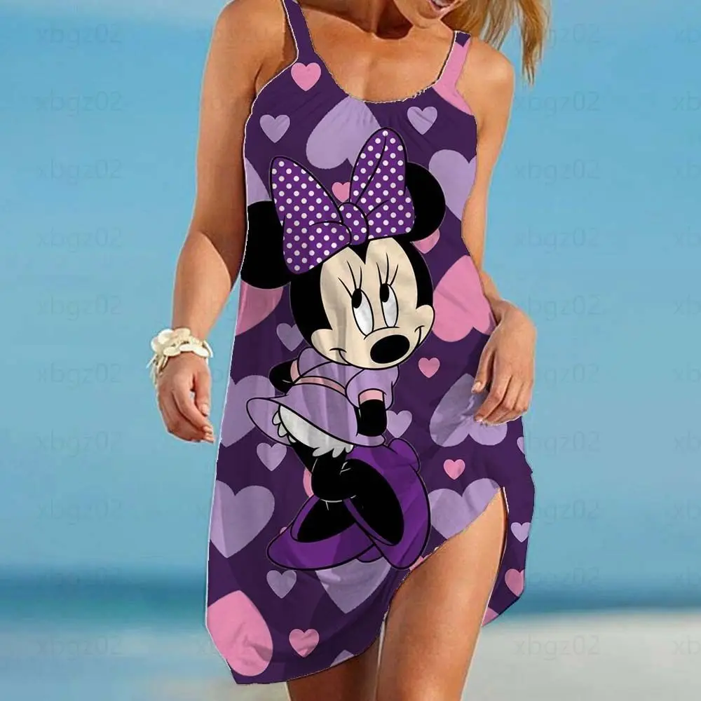 

Elegant Dresses for Women Cartoon 2022 Loose Women's Dress Minnie Mouse Summer Woman Sexy Free Shipping Sling Disney Mickey Boho