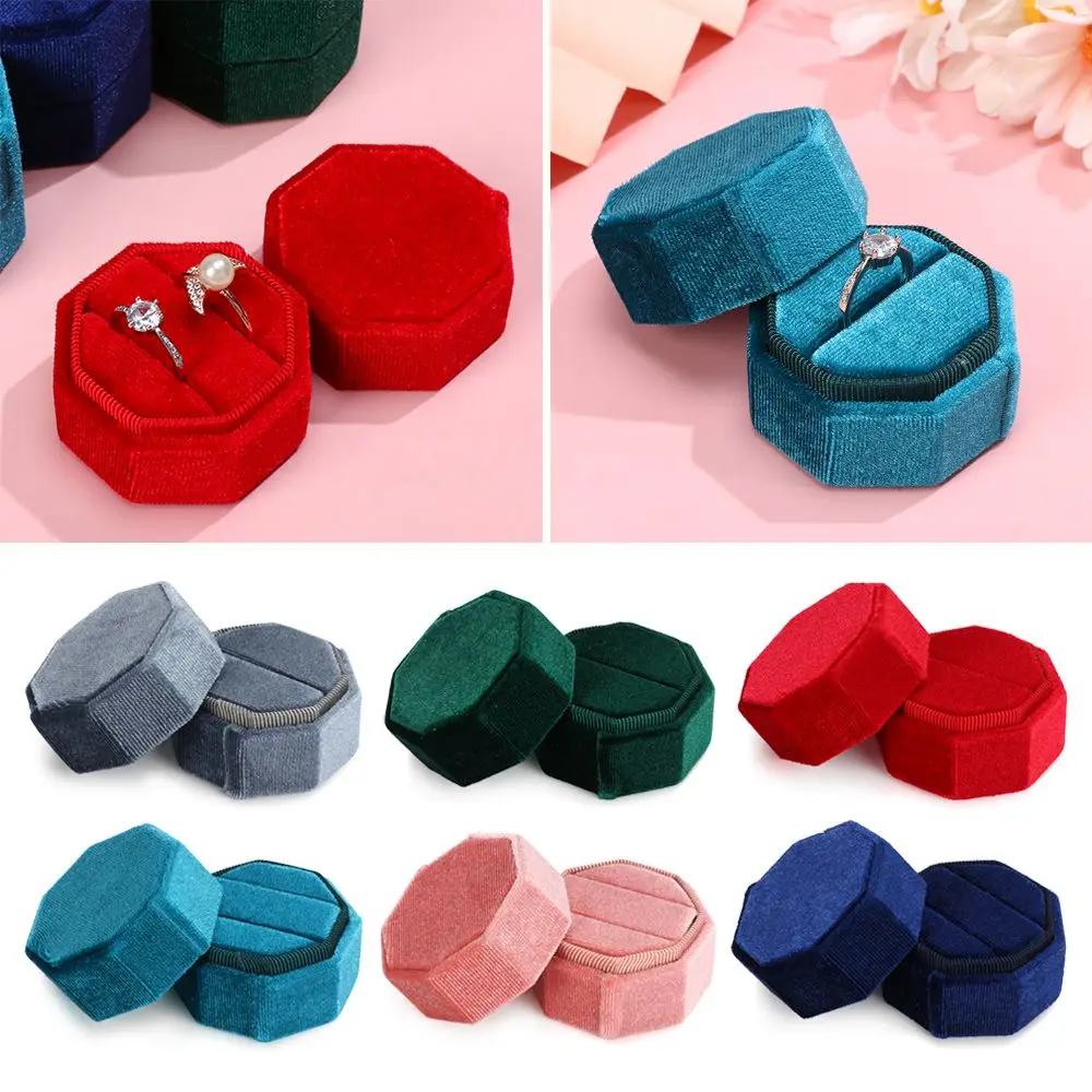 

Engagement Wedding Exquisite Octagonal Ring Storage Box Display Box Velvet Jewelry Box With Detachable Lid