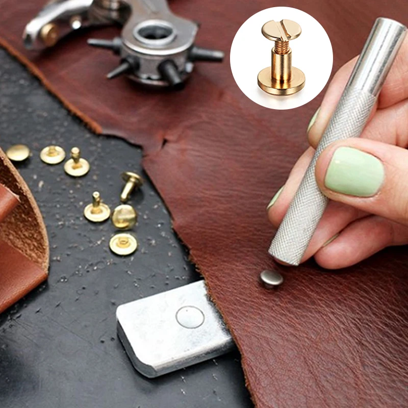 

10pcs/set Metal Craft Solid Screw Nail Rivet Double Flat Head Belt Strap Rivets Copper Garment Rive for Luggage Leather Belt