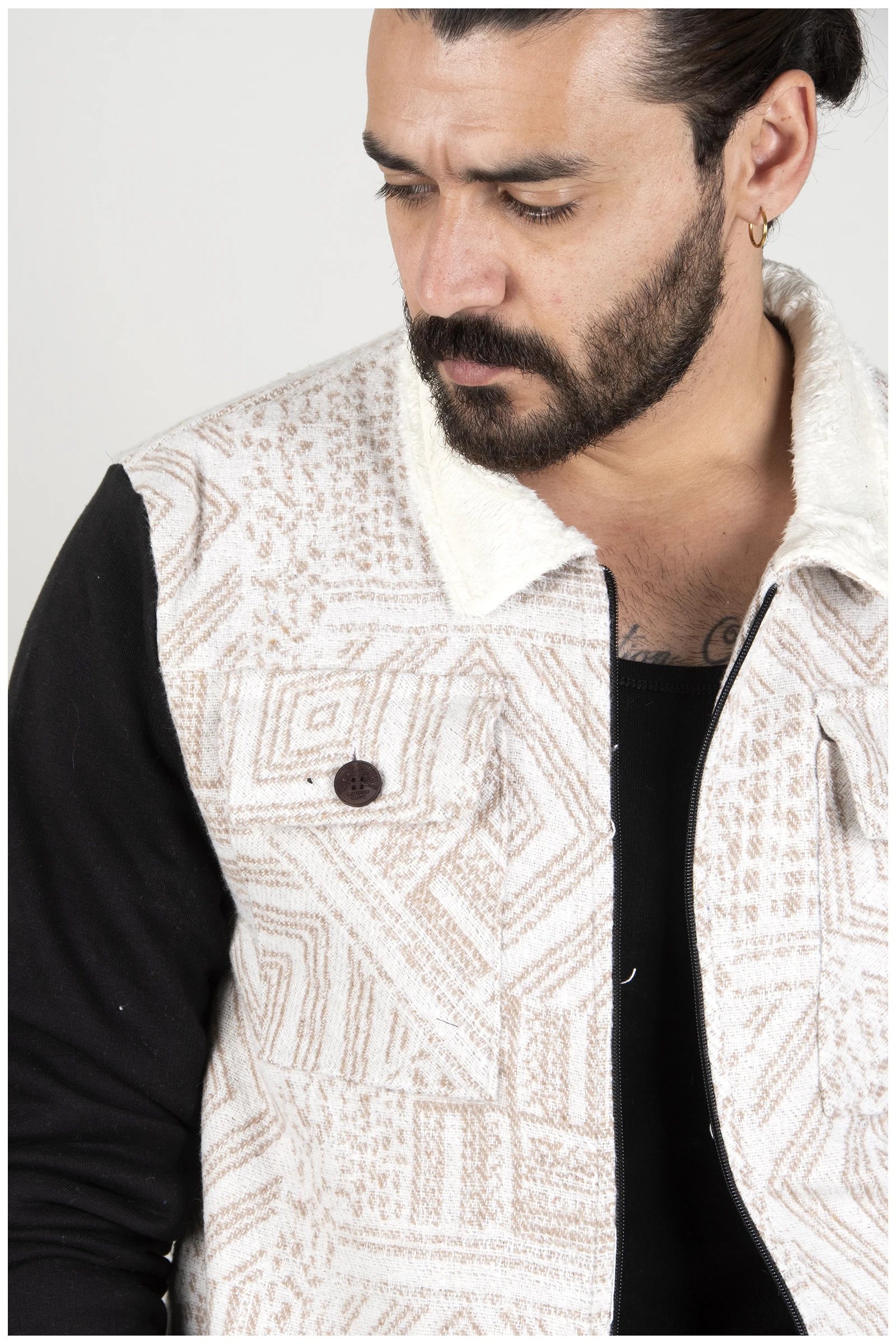 DeepSEA Mobile Cover Furry In-and Colar Ethnic Pattern Mealy Male Coat 2300426