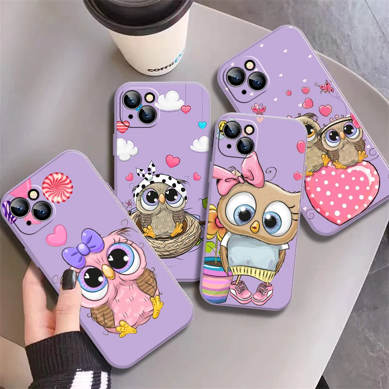 

Animal Cute Cartoon Owl Phone Case For iPhone 12 Mini 13 11 Pro Max X XR XS Max 7 8 6 6S Plus SE 2020 TPU Fashion Purple Cover