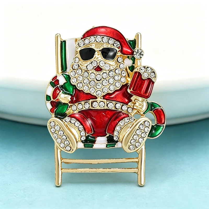 Фото Броши Wuli&baby Cool Christmas Father для женщин, унисекс, эмалевые, со стразами, с изображением Санта-Клауса, для новогодних вечеринок, подарки №2