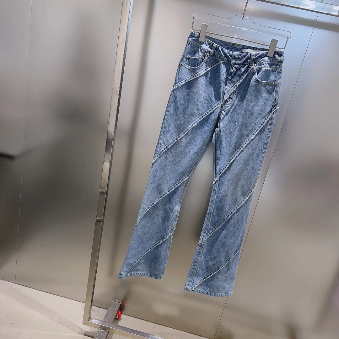 2023 early spring new rotating tassel jeans micro slim flared pant leg version of the upper body effect is excellent