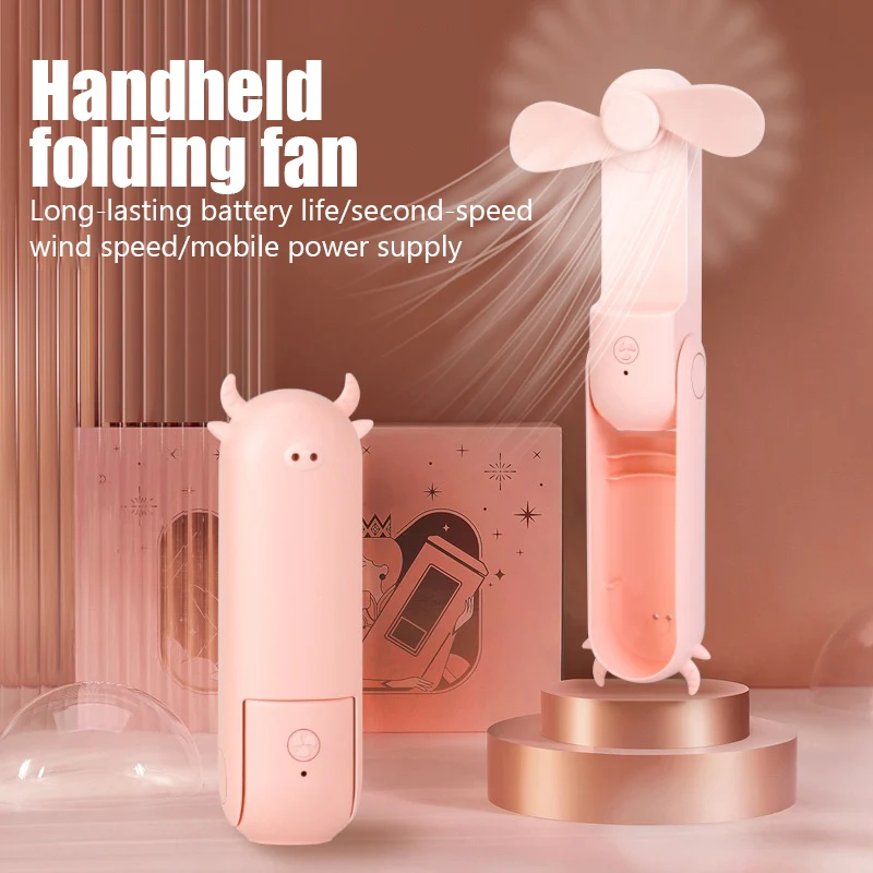 

USB Power Bank Handheld Folding Small Fan Portable Outdoor Mini Desktop Charging Mute Small Fan Cooling For Travel Office
