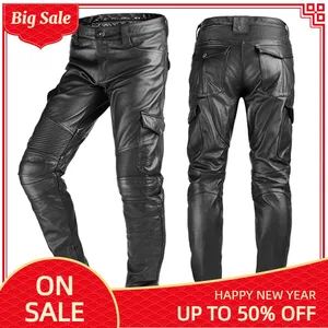 Брюки мужские в байкерском стиле, черные брюки из натуральной кожи в американском стиле, байкерские штаны из плотной воловьей кожи, 2021 4XL, размера плюс