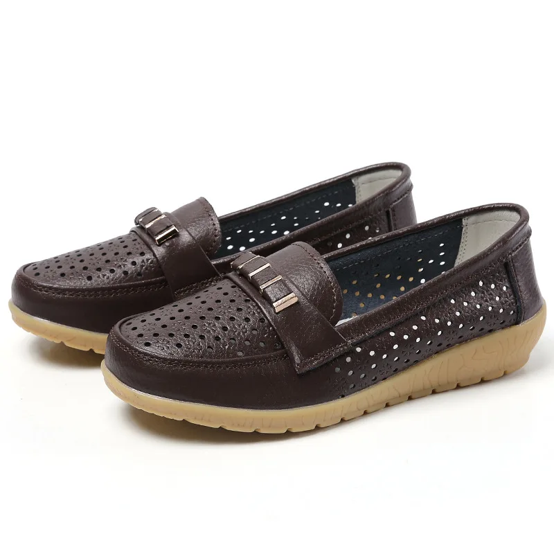 41 42 43 Plus Big Over Large Size Cowhide Beanie Shoes  Mom Shoes Flat Foot Kick Hole Shoes Women's Single Shoes Luxury Shoes