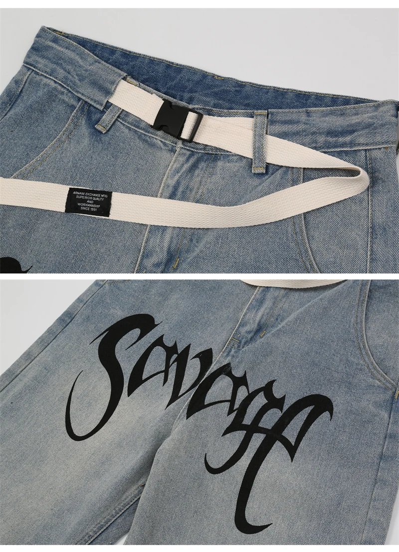 Loose Retro Pants on Street Clothing Y2k Men's Denim Trousers Retro Printing Trend Hip -hop Denim Pants Designer Jeans Men Pants