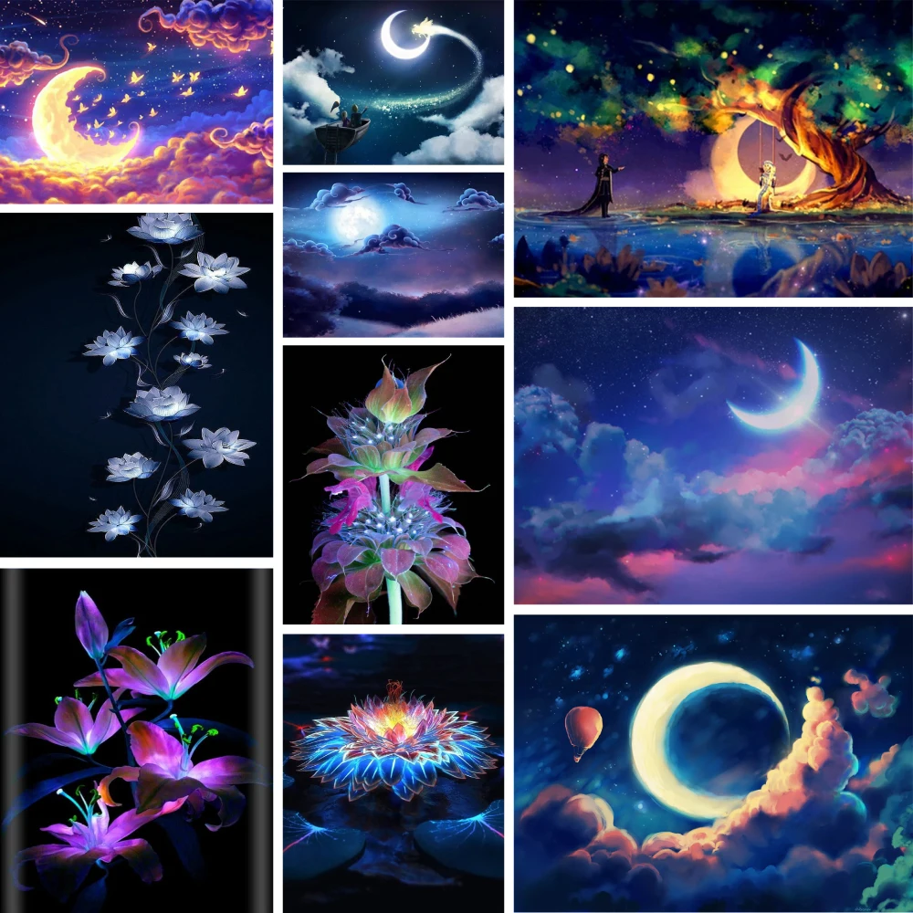 

Вышивка крестиком с принтом пейзажа Луны полный набор DMC ниток шитье Рукоделие хобби искусственная нить