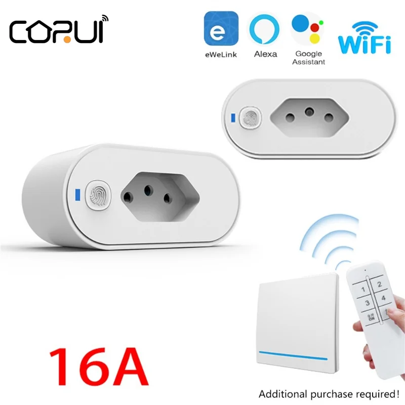 

CORUI EWelink WiFi Smart Plug 16A Brazil Power Socket Outlet Smart Life With Power Monitor Timing Alexa Google Home Voice