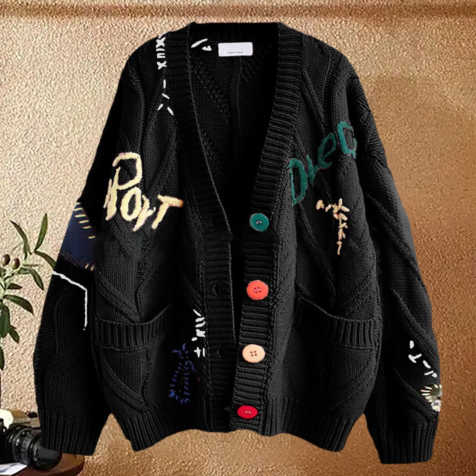Новый дизайн свободный свитер пальто вязаный кардиган с подставкой на пуговицах