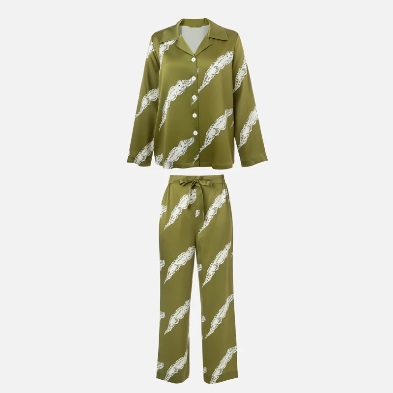 Милый пижамный комплект из 100% тутового шелка с зеленым крокодилом 22 мм шелковая