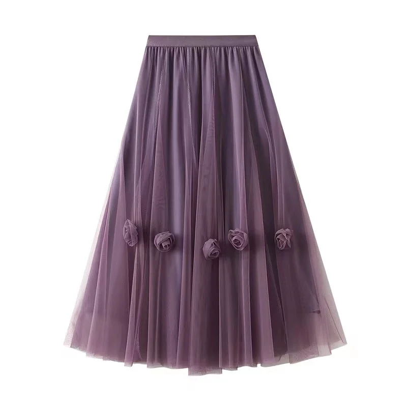 

Summer Tutu Pleated Skirt Women High Waist Big Swing Vintage Tulle Skirt Korean Black Green Mesh Long Skirt Clothing Streetwear