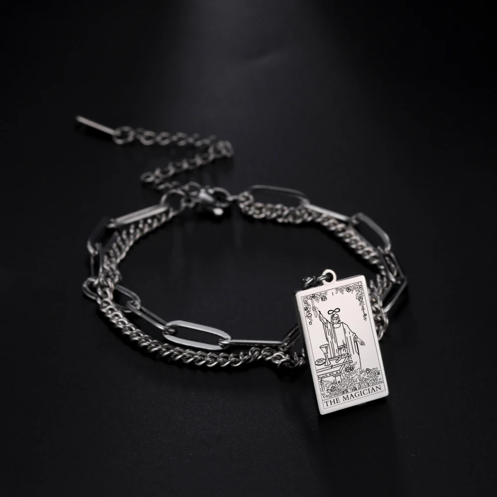 

Kkjoy Foot Chain of Women Men Silver Color Tarot Cards Stainless Steel Anklet Vintage Fashion Bracelet Barefoot Female Jewelry