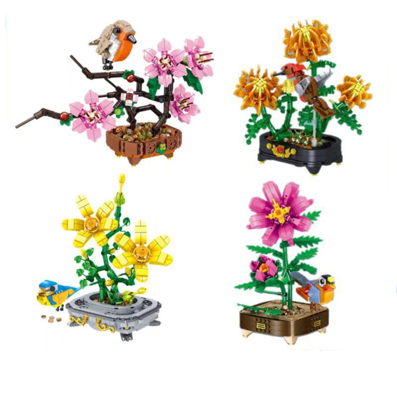 

Lin Mini Building Blocks Creative Assembly DIY Toys Peony Chrysanthemum Peach Blossom Daffodils Spring Flower Potted Flowers