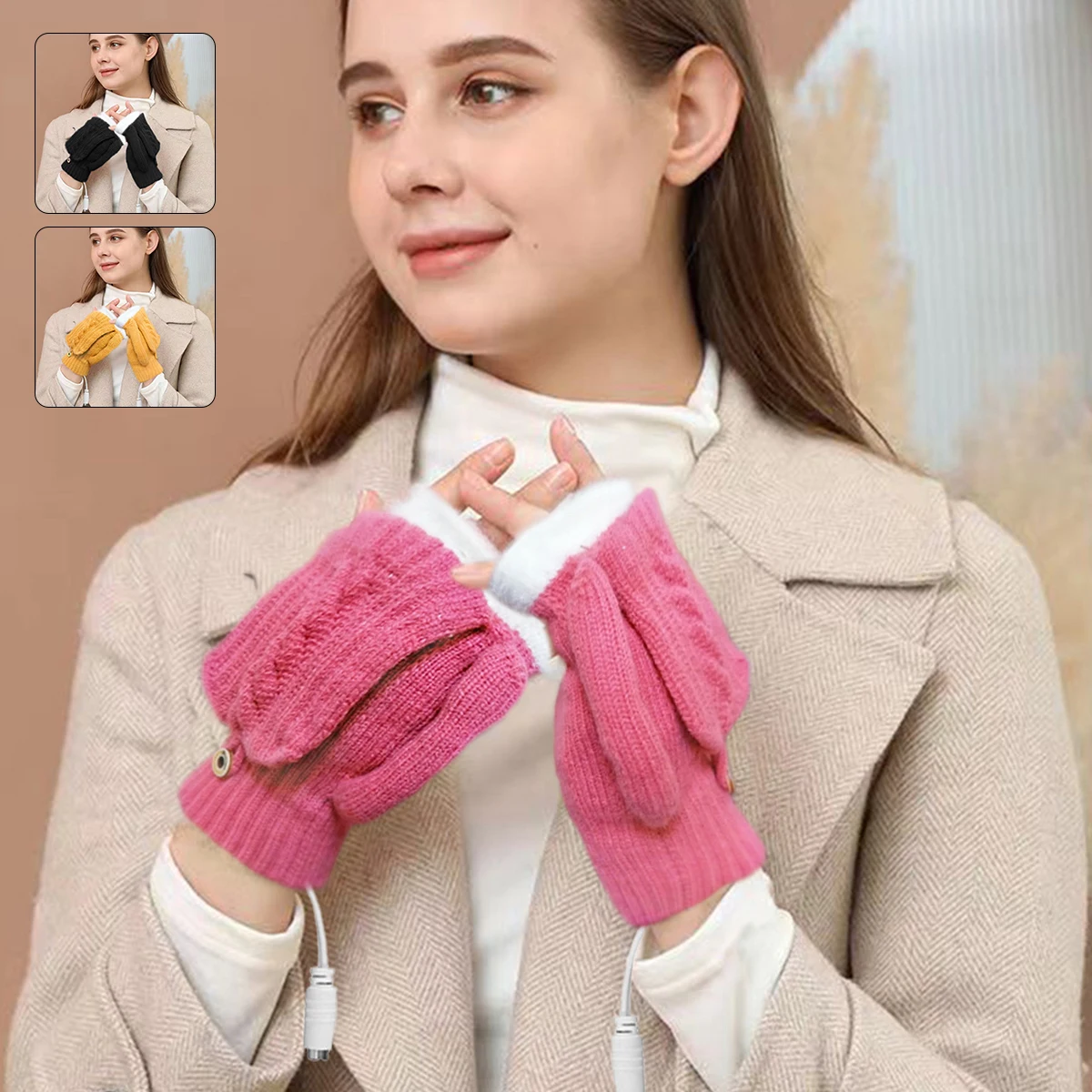 

Electric Heating Gloves USB Charging Electric Thermal Glove Double Side Heating Warm Heated Gloves Washable Fingerless Winter