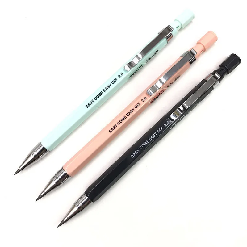 , 2.0 Mm Lead Refill, Black/blue/pink Barrel Automatic Pencil For Exams Drawing Stationery
