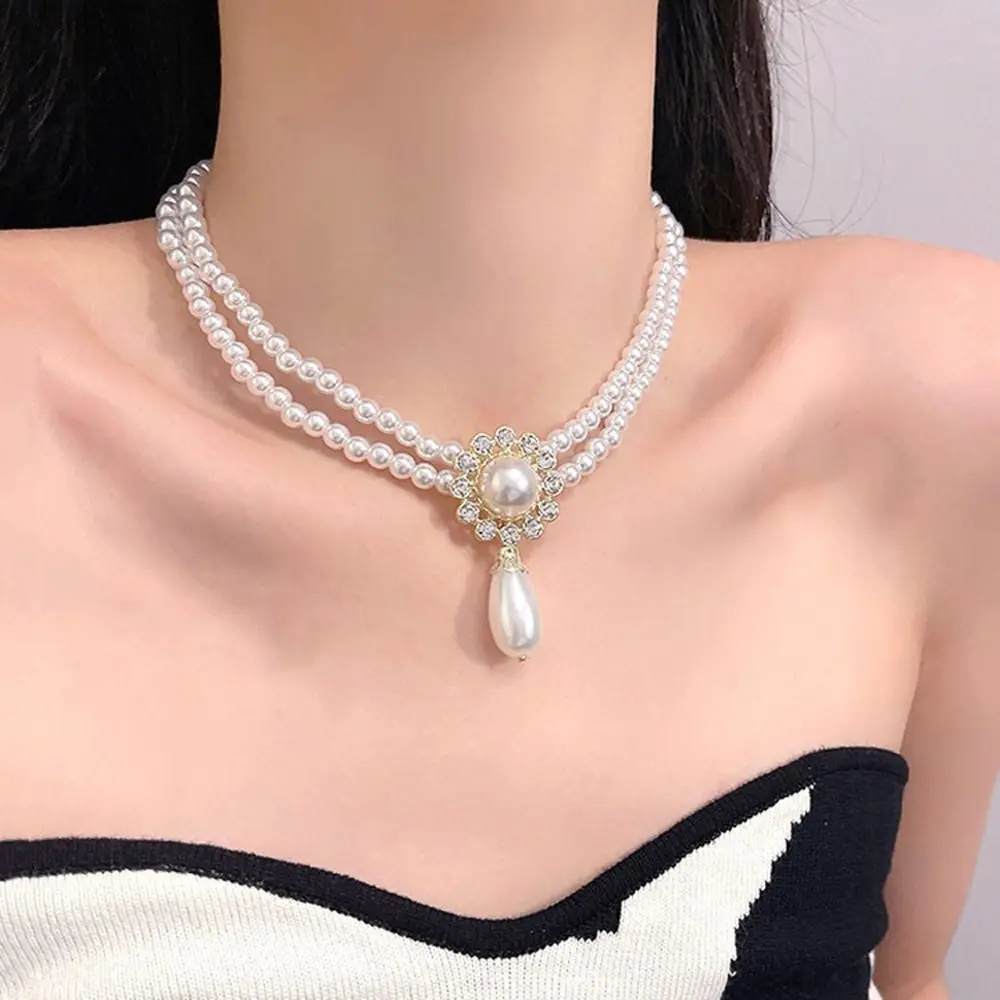 

2023 New Vintage Baroque Double Layer Pearl Necklace for Women Charm Choker Pendant Clavicle Chain Boho Jewelry